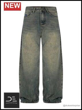 Vintage Distressed Wide Leg Baggy Jeans Women Casual Denim Pants